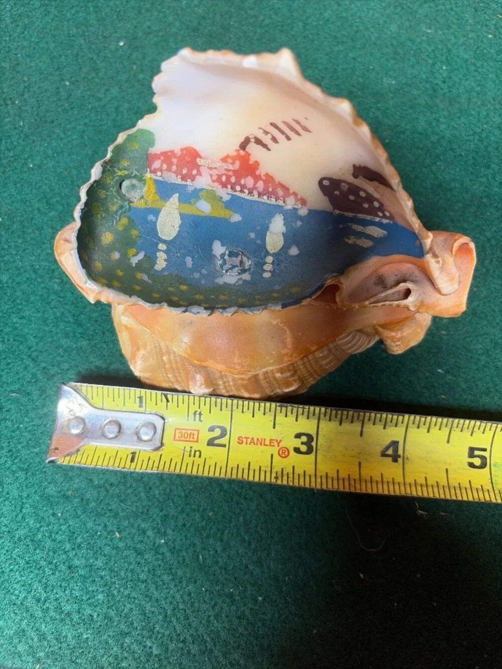 Hand-Painted Vintage Conch Shell Souvenir Coastal Nautical Landscape Scene